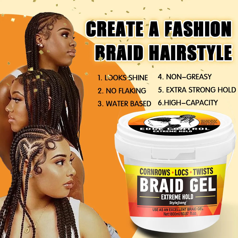 Cire coiffante pour tresses, contrôle des bords, tenue forte longue durée, grand pot anti-frisottis non gras