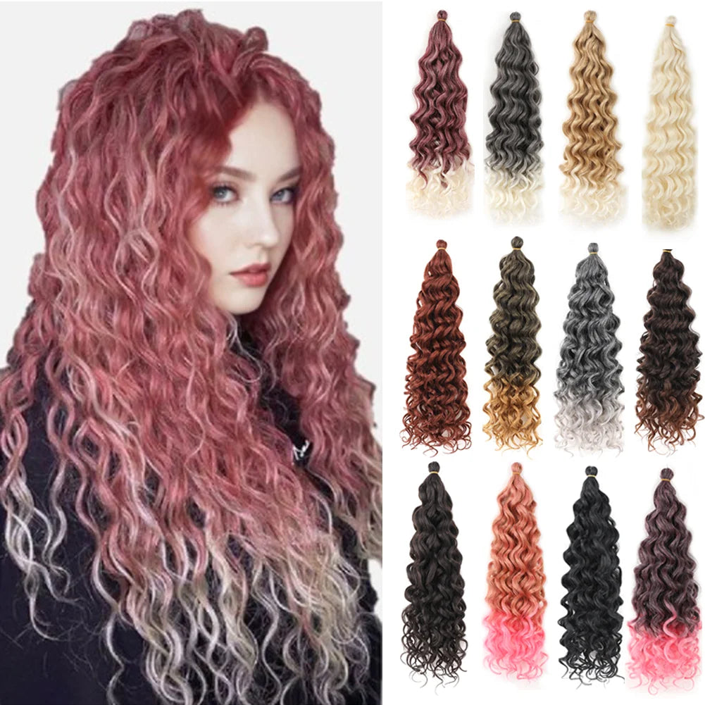 Extension de cheveux bouclés au Crochet 18 et 24 pouces Hawaii océan vague tressage cheveux déesse Locs cheveux synthétiques Boho Style postiche pour femmes