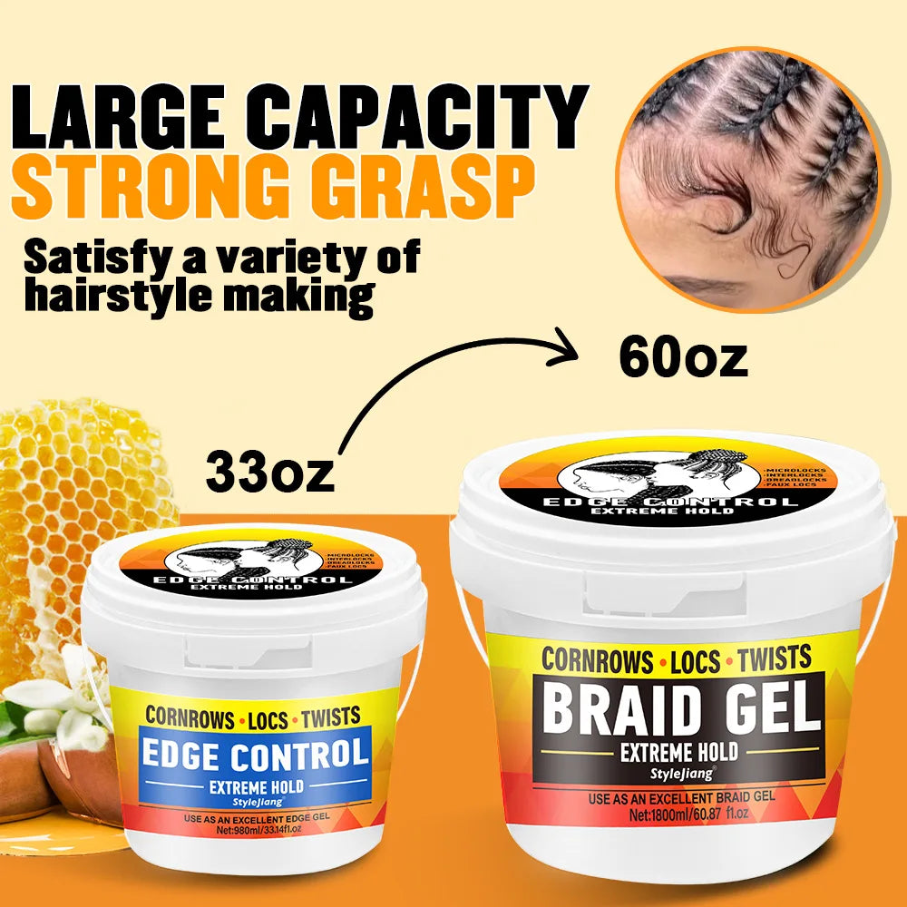 Cire coiffante pour tresses, contrôle des bords, tenue forte longue durée, grand pot anti-frisottis non gras