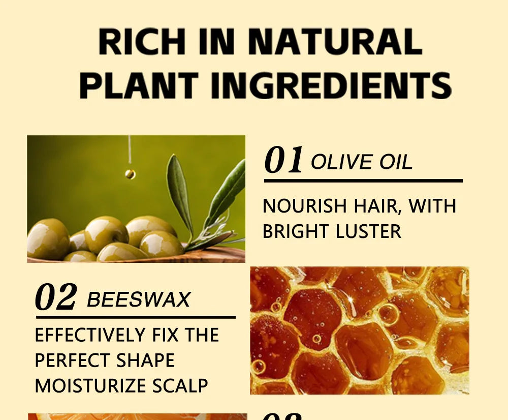 Cire coiffante pour tresses, contrôle des bords, tenue forte longue durée, grand pot anti-frisottis non gras