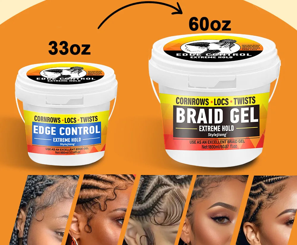 Cire coiffante pour tresses, contrôle des bords, tenue forte longue durée, grand pot anti-frisottis non gras