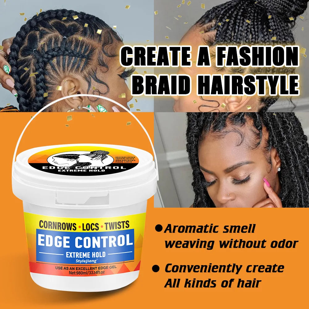 Cire coiffante pour tresses, contrôle des bords, tenue forte longue durée, grand pot anti-frisottis non gras